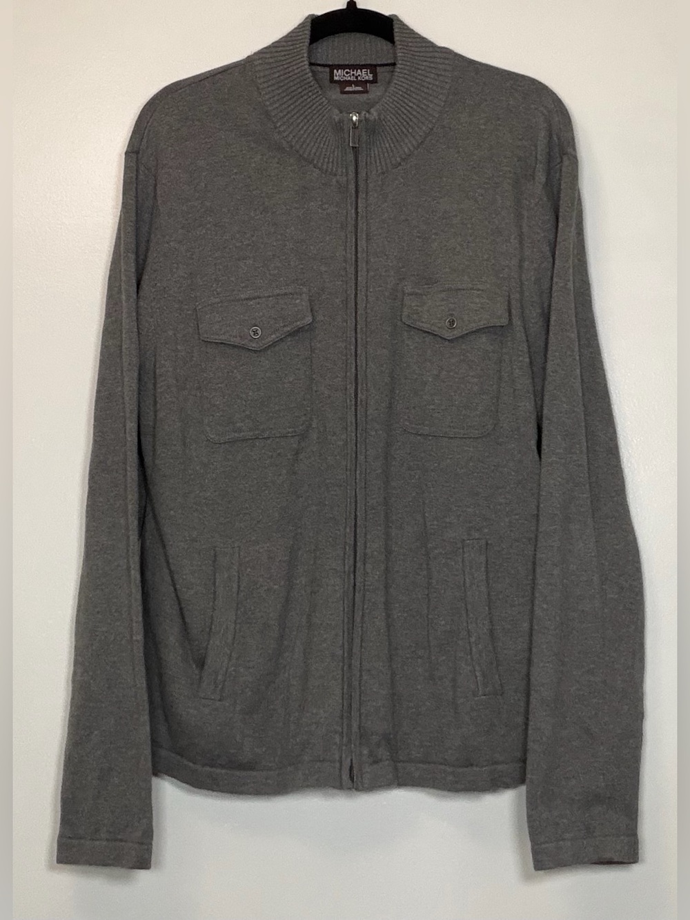 Michael Kors Men’s Gray Full-Zip Pocket Sweater Jacket